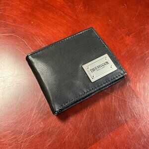 True Religion Men’s Leather Card Holder Wallet Black Bifold Slim NWT